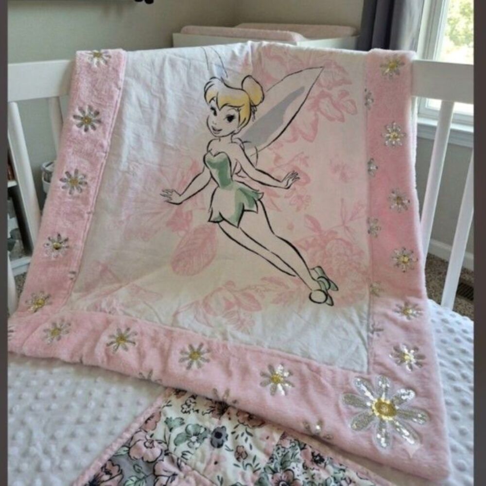 Handmad Girls Crib Quilt w/ Pink Minky & Sequin Accents fairy blanket panel cute